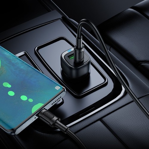 AUTOMOBILINIS ĮKROVIKLIS BOROFONE BZ34B 38W USB-C/USB-A + USB-C TO USB-C CABLE 1.0M JUODAS
