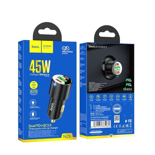 AUTOMOBILINIS ĮKROVIKLIS HOCO NZ6 PD45W 2XTYPE-C/1XUSB-A JUODAS AUTOMOBILINIS ĮKROVIKLIS HOCO NZ6 PD45W 2XTYPE-C/1XUSB-A JUODAS