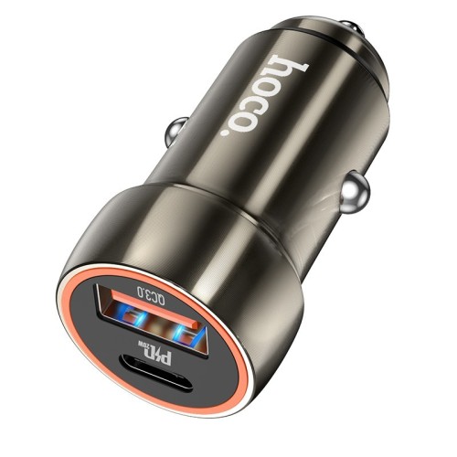 AUTOMOBILINIS ĮKROVIKLIS HOCO Z46A USB-A/TYPE-C PD20W+QC3.0 PILKAS AUTOMOBILINIS ĮKROVIKLIS HOCO Z46A USB-A/TYPE-C PD20W+QC3.0 PILKAS