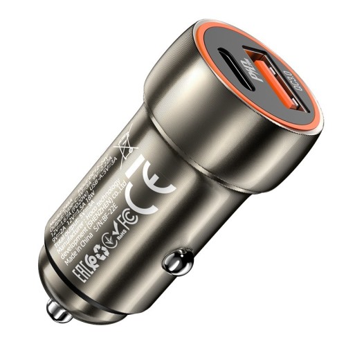 AUTOMOBILINIS ĮKROVIKLIS HOCO Z46A USB-A/TYPE-C PD20W+QC3.0 PILKAS AUTOMOBILINIS ĮKROVIKLIS HOCO Z46A USB-A/TYPE-C PD20W+QC3.0 PILKAS