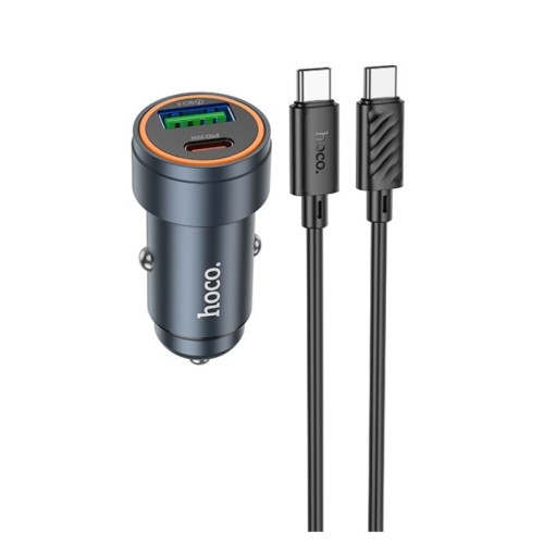 AUTOMOBILINIS ĮKROVIKLIS HOCO Z57A 30W USB-C/USB-A + USB-C TO USB-C CABLE 1.0M PILKAS AUTOMOBILINIS ĮKROVIKLIS HOCO Z57A 30W USB-C/USB-A + USB-C TO USB-C CABLE 1.0M PILKAS