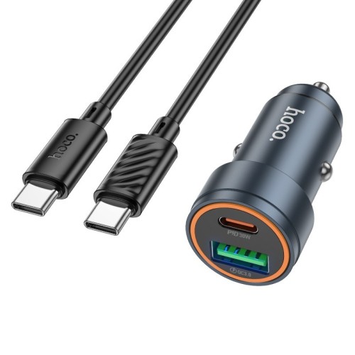 AUTOMOBILINIS ĮKROVIKLIS HOCO Z57A 30W USB-C/USB-A + USB-C TO USB-C CABLE 1.0M PILKAS AUTOMOBILINIS ĮKROVIKLIS HOCO Z57A 30W USB-C/USB-A + USB-C TO USB-C CABLE 1.0M PILKAS