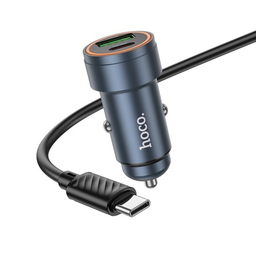 AUTOMOBILINIS ĮKROVIKLIS HOCO Z57A 30W USB-C/USB-A + USB-C TO USB-C CABLE 1.0M PILKAS AUTOMOBILINIS ĮKROVIKLIS HOCO Z57A 30W USB-C/USB-A + USB-C TO USB-C CABLE 1.0M PILKAS
