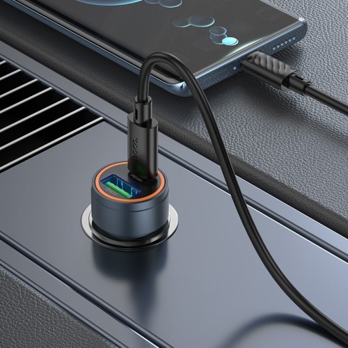 AUTOMOBILINIS ĮKROVIKLIS HOCO Z57A 30W USB-C/USB-A + USB-C TO USB-C CABLE 1.0M PILKAS AUTOMOBILINIS ĮKROVIKLIS HOCO Z57A 30W USB-C/USB-A + USB-C TO USB-C CABLE 1.0M PILKAS
