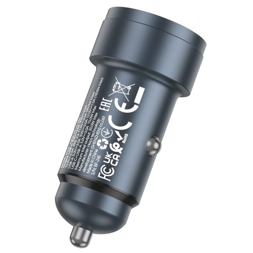 AUTOMOBILINIS ĮKROVIKLIS HOCO Z57A 30W USB-C/USB-A PILKAS AUTOMOBILINIS ĮKROVIKLIS HOCO Z57A 30W USB-C/USB-A PILKAS
