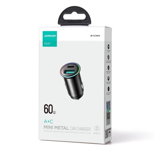 AUTOMOBILINIS ĮKROVIKLIS JOYROOM JR-CCN04 USB-C/USB-A 60W JUODAS AUTOMOBILINIS ĮKROVIKLIS JOYROOM JR-CCN04 USB-C/USB-A 60W JUODAS