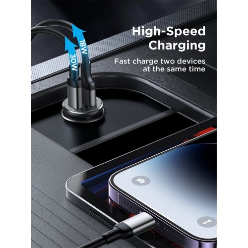 AUTOMOBILINIS ĮKROVIKLIS JOYROOM JR-CCN05 USB-C/USB-A 30W JUODAS AUTOMOBILINIS ĮKROVIKLIS JOYROOM JR-CCN05 USB-C/USB-A 30W JUODAS