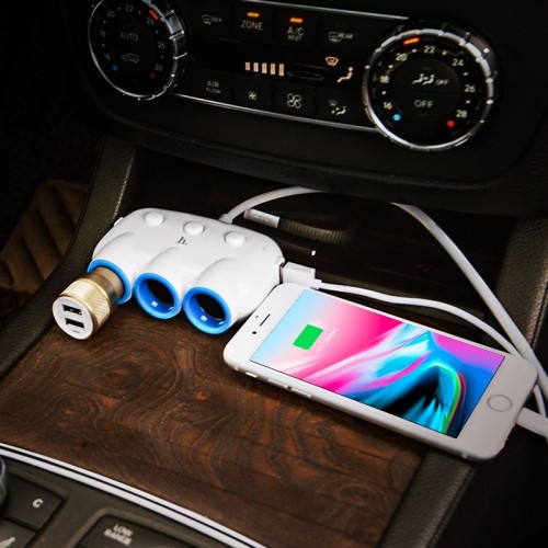 AUTOMOBILINIS ĮKROVIKLIS-ŠAKOTUVAS HOCO C1 SU 2 USB JUNGTIMI IR TRIMIS (3.1A) JUNGTIMIS