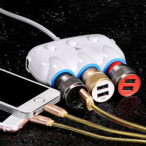 AUTOMOBILINIS ĮKROVIKLIS-ŠAKOTUVAS HOCO C1 SU 2 USB JUNGTIMI IR TRIMIS (3.1A) JUNGTIMIS