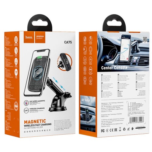 AUTOMOBILINIS LAIKIKLIS-ĮKROVIKLIS HOCO CA75 MAGNETIS, JUODAS