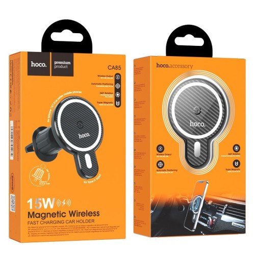 AUTOMOBILINIS LAIKIKLIS-ĮKROVIKLIS HOCO CA85 MAGSAFE 15W JUODAS