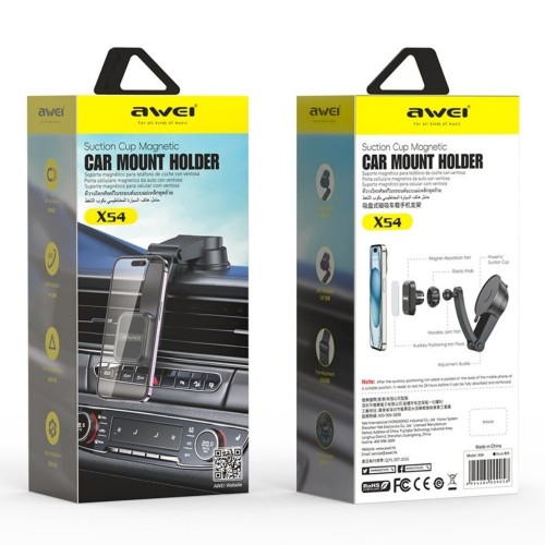 AUTOMOBILINIS TELEFONO LAIKIKLIS AWEI X54 MAGNETIC (DASHBOARD/WINDSHIELD) JUODAS