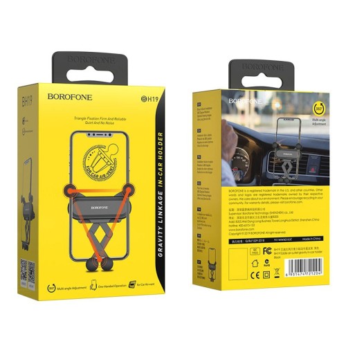 AUTOMOBILINIS TELEFONO LAIKIKLIS BOROFONE BH19 TVIRTINAMAS ANT VENTILIACIJOS GROTELIŲ, JUODAS AUTOMOBILINIS TELEFONO LAIKIKLIS BOROFONE BH19 TVIRTINAMAS ANT VENTILIACIJOS GROTELIŲ, JUODAS