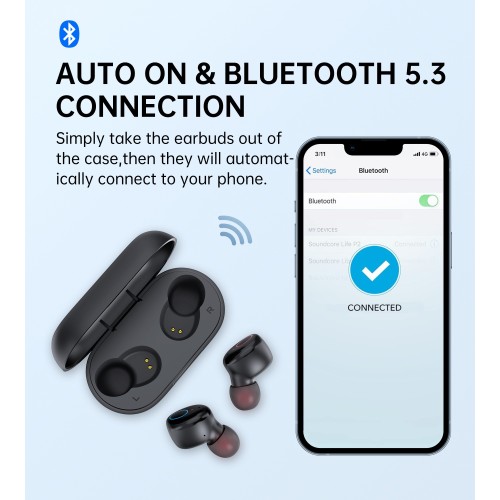 BELAIDĖS AUSINĖS CHOETECH BH-T16 HI-FI BEAN TWS JUODOS