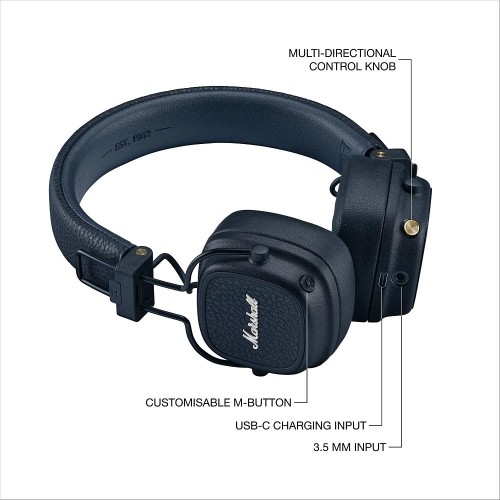 BELAIDĖS AUSINĖS MARSHALL MAJOR V ON-EAR BLUETOOTH TAMSIAI MĖLYNOS