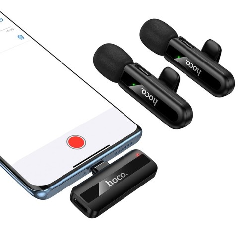 BELAIDŽIŲ MIKROFONŲ RINKINYS HOCO L20A USB-C/LIGHTNING JUODAS