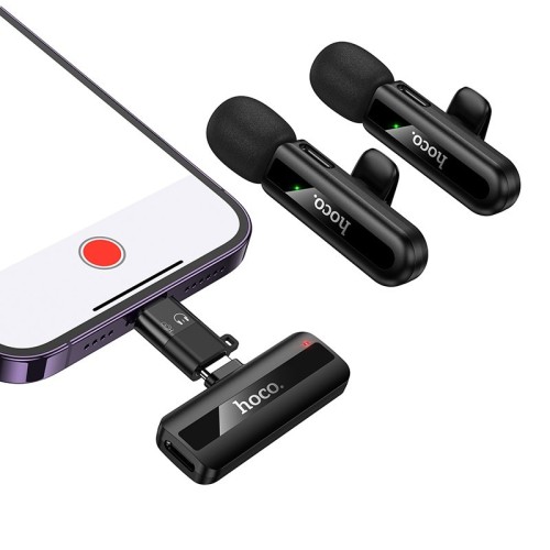BELAIDŽIŲ MIKROFONŲ RINKINYS HOCO L20A USB-C/LIGHTNING JUODAS