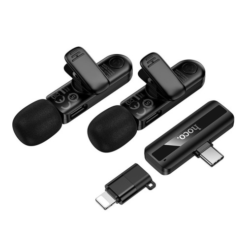 BELAIDŽIŲ MIKROFONŲ RINKINYS HOCO L20A USB-C/LIGHTNING JUODAS