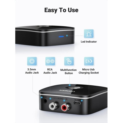 BLUETOOTH ADAPTERIS IMTUVAS UGREEN CM123 2XRCA/AUX BLUETOOTH 5.0 JUODAS (30445) BLUETOOTH ADAPTERIS IMTUVAS UGREEN CM123 2XRCA/AUX BLUETOOTH 5.0 JUODAS (30445)