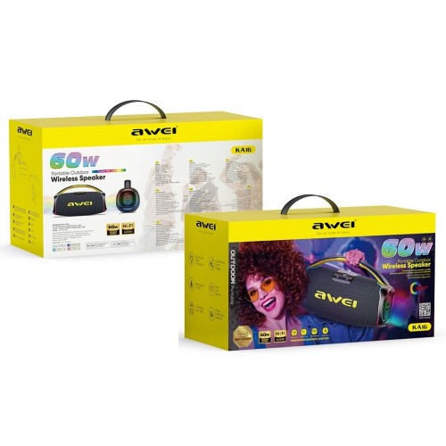 BLUETOOTH NEŠIOJAMAS GARSIAKALBIS AWEI KA16 60W JUODAS BLUETOOTH NEŠIOJAMAS GARSIAKALBIS AWEI KA16 60W JUODAS