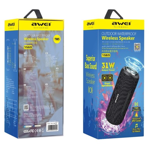 BLUETOOTH NEŠIOJAMAS GARSIAKALBIS AWEI Y669 31W JUODAS BLUETOOTH NEŠIOJAMAS GARSIAKALBIS AWEI Y669 31W JUODAS