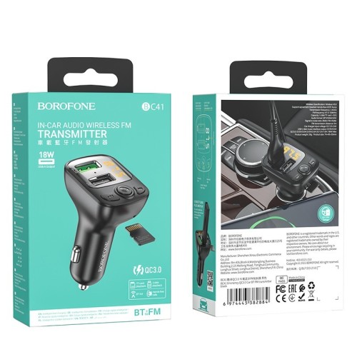BOROFONE BC41 BLUETOOTH MP3 GROTUVAS/FM BANGŲ MODULIATORIUS (LAISVŲ RANKŲ ĮRANGA, MICROSD, QC3.0 USB-A, USB-A 5V/1A) BOROFONE BC41 BLUETOOTH MP3 GROTUVAS/FM BANGŲ MODULIATORIUS (LAISVŲ RANKŲ ĮRANGA, MICROSD, QC3.0 USB-A, USB-A 5V/1A)