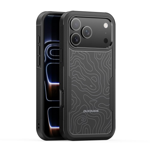 DĖKLAS DUX DUCIS SHLD APPLE IPHONE 17 PRO JUODAS (CONTOUR PATTERN)