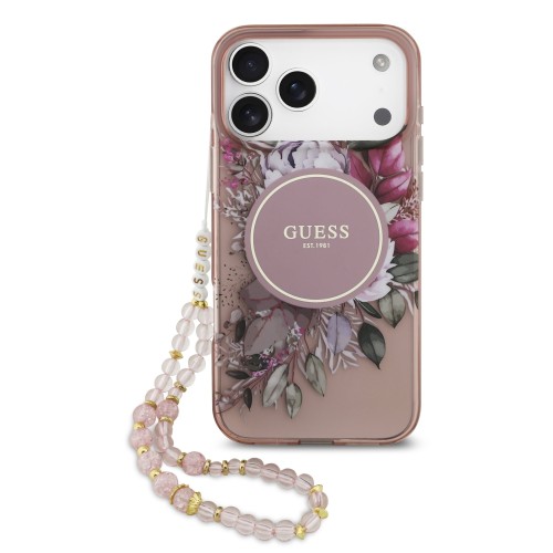 DĖKLAS GUESS IML FLOWERS STRAP MAGSAFE APPLE IPHONE 17 PRO MAX ROŽINIS DĖKLAS GUESS IML FLOWERS STRAP MAGSAFE APPLE IPHONE 17 PRO MAX ROŽINIS
