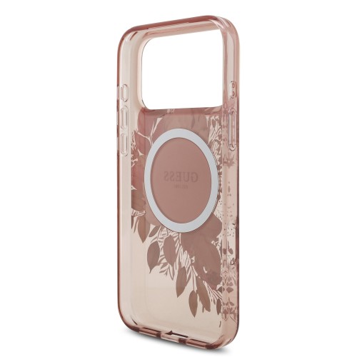 DĖKLAS GUESS IML FLOWERS STRAP MAGSAFE APPLE IPHONE 17 PRO MAX ROŽINIS