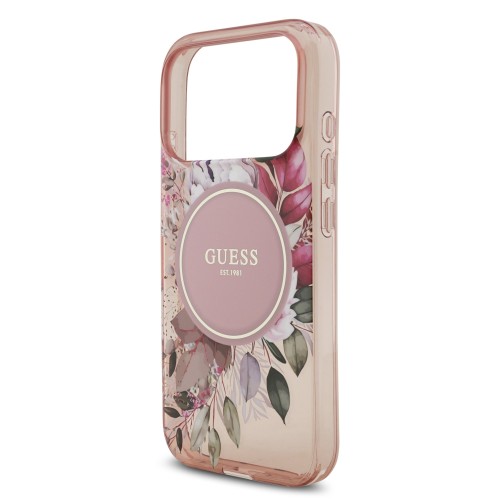 DĖKLAS GUESS IML FLOWERS STRAP MAGSAFE APPLE IPHONE 17 PRO ROŽINIS
