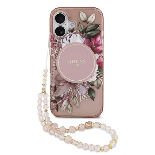 DĖKLAS GUESS IML FLOWERS STRAP MAGSAFE APPLE IPHONE 17 ROŽINIS DĖKLAS GUESS IML FLOWERS STRAP MAGSAFE APPLE IPHONE 17 ROŽINIS