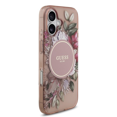 DĖKLAS GUESS IML FLOWERS STRAP MAGSAFE APPLE IPHONE 17 ROŽINIS