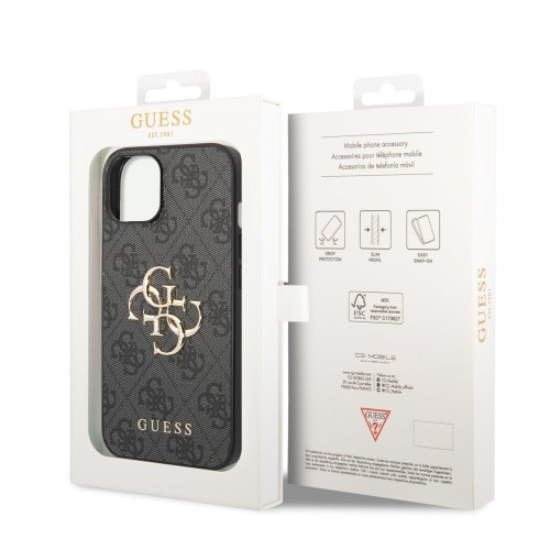 DĖKLAS GUESS PU 4G METAL LOGO APPLE IPHONE 14 PILKAS