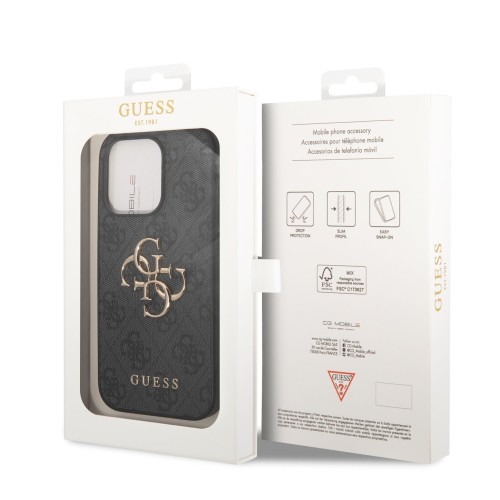 DĖKLAS GUESS PU 4G METAL LOGO APPLE IPHONE 14 PRO PILKAS