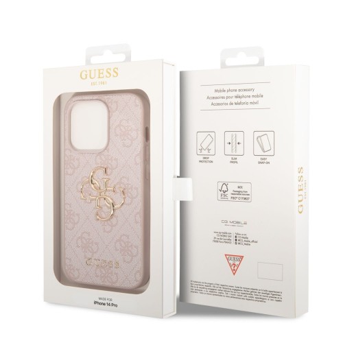 DĖKLAS GUESS PU 4G METAL LOGO APPLE IPHONE 14 PRO ROŽINIS