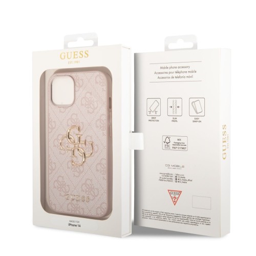 DĖKLAS GUESS PU 4G METAL LOGO APPLE IPHONE 14 ROŽINIS