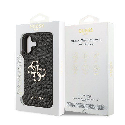 DĖKLAS GUESS PU 4G METAL LOGO APPLE IPHONE 17 PILKAS