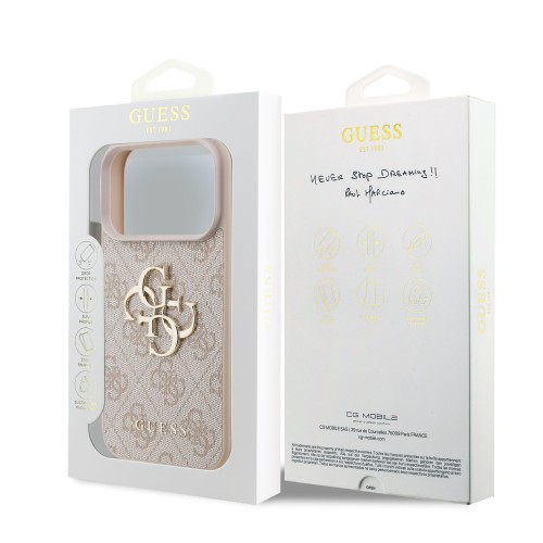 DĖKLAS GUESS PU 4G METAL LOGO APPLE IPHONE 17 PRO ROŽINIS