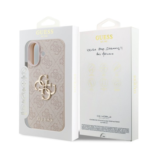 DĖKLAS GUESS PU 4G METAL LOGO APPLE IPHONE 17 ROŽINIS