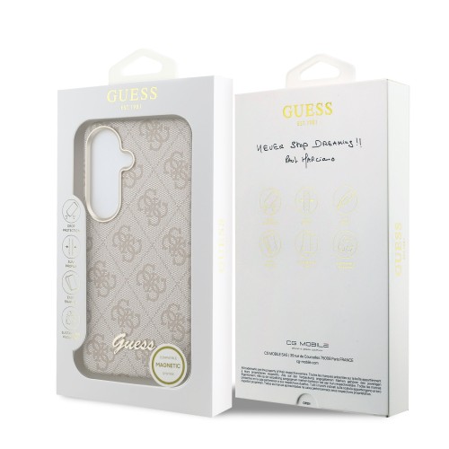 DĖKLAS GUESS PU 4G SCRIPT METAL LOGO MAGNETIC SAMSUNG S942 S26 ROŽINIS