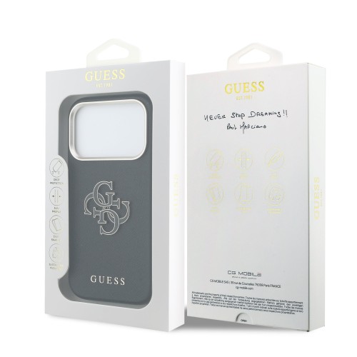 DĖKLAS GUESS PU GRAINED 4G RESIN METAL LOGO APPLE IPHONE 17 PRO MAX JUODAS