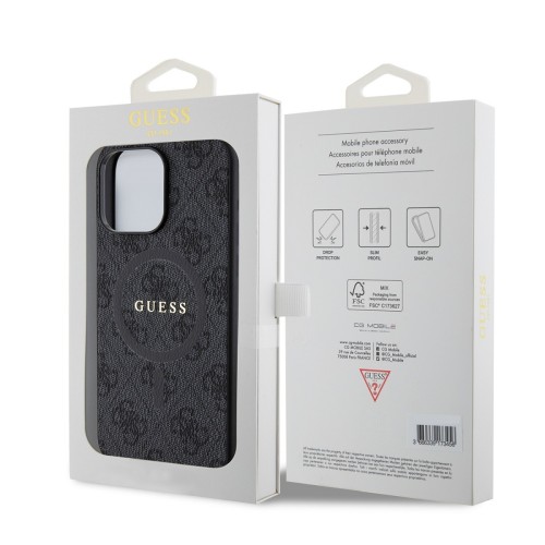 DĖKLAS GUESS PU LEATHER 4G COLORED RING MAGSAFE APPLE IPHONE 15 PRO JUODAS