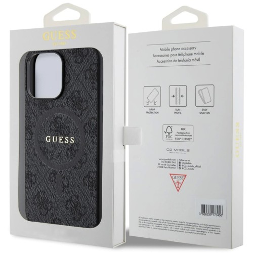 DĖKLAS GUESS PU LEATHER 4G COLORED RING MAGSAFE APPLE IPHONE 15 PRO MAX JUODAS
