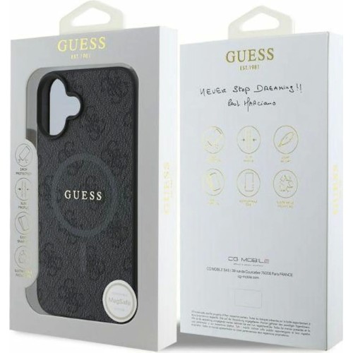 DĖKLAS GUESS PU LEATHER 4G COLORED RING MAGSAFE APPLE IPHONE 16 JUODAS