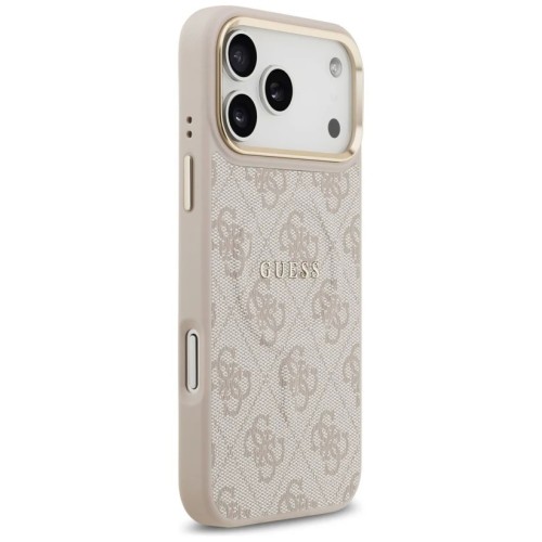 DĖKLAS GUESS PU LEATHER 4G GOLD FRAME MAGSAFE APPLE IPHONE 17 PRO MAX ROŽINIS