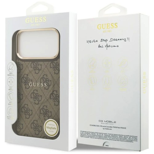DĖKLAS GUESS PU LEATHER 4G GOLD FRAME MAGSAFE APPLE IPHONE 17 PRO RUDAS DĖKLAS GUESS PU LEATHER 4G GOLD FRAME MAGSAFE APPLE IPHONE 17 PRO RUDAS