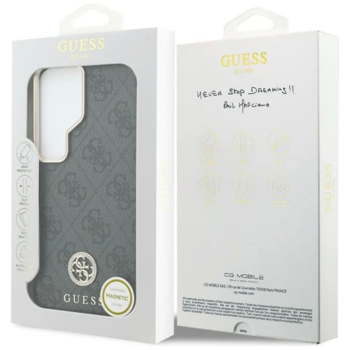 DĖKLAS GUESS PU LEATHER 4G STRASS LOGO GOLD FRAME MAGNETIC SAMSUNG S948 S26 ULTRA JUODAS