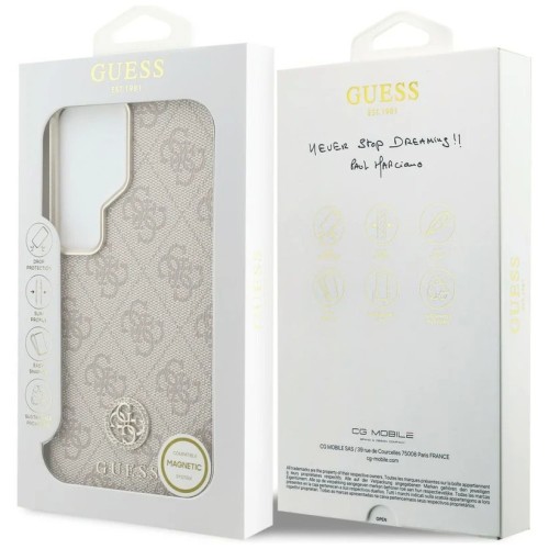 DĖKLAS GUESS PU LEATHER 4G STRASS LOGO GOLD FRAME MAGNETIC SAMSUNG S948 S26 ULTRA ROŽINIS