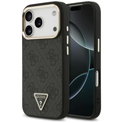 DĖKLAS GUESS PU LEATHER 4G STRASS TRIANGLE LOGO GOLD FRAME MAGSAFE APPLE IPHONE 17 PRO MAX JUODAS DĖKLAS GUESS PU LEATHER 4G STRASS TRIANGLE LOGO GOLD FRAME MAGSAFE APPLE IPHONE 17 PRO MAX JUODAS