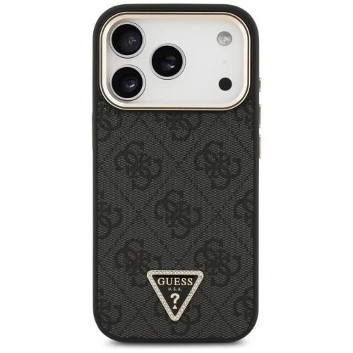 DĖKLAS GUESS PU LEATHER 4G STRASS TRIANGLE LOGO GOLD FRAME MAGSAFE APPLE IPHONE 17 PRO MAX JUODAS DĖKLAS GUESS PU LEATHER 4G STRASS TRIANGLE LOGO GOLD FRAME MAGSAFE APPLE IPHONE 17 PRO MAX JUODAS